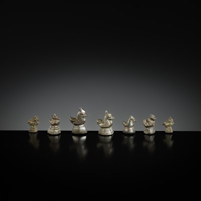 Lot 150 - A GROUP OF SEVEN COPPER ALLOY ‘MANDARIN DUCK’ WEIGHTS, BURMA, LATE 18TH-EARLY 20TH CENTURY