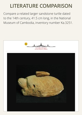 Lot 142 - A RARE SMALL SANDSTONE FIGURE OF A TURTLE, ANGKOR PERIOD, 12TH-14TH CENTURY