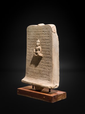 Lot 1 - A RARE KHMER SANDSTONE INSCRIBED STELE, BAPHUON PERIOD, 11TH CENTURY