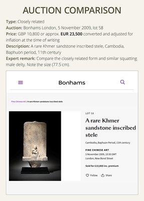 Lot 1 - A RARE KHMER SANDSTONE INSCRIBED STELE, BAPHUON PERIOD, 11TH CENTURY