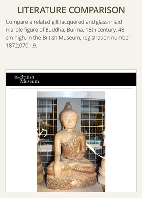 Lot 20 - A GILT-LACQUERED AND GLASS INLAID WHITE ALABASTER HEAD OF BUDDHA, MANDALAY, 18TH-19TH CENTURY