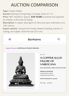 Lot 50 - A BRONZE FIGURE OF VAIROCANA, CENTRAL JAVA, 9TH-11TH CENTURY