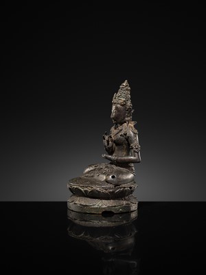 Lot 50 - A BRONZE FIGURE OF VAIROCANA, CENTRAL JAVA, 9TH-11TH CENTURY