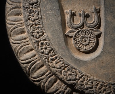Lot 60 - A SCHIST RELIEF OF THE FOOTPRINTS OF BUDDHA, BUDDHAPADA, 4TH-5TH CENTURY OR EARLIER