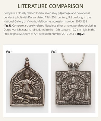 Lot 201 - A GROUP OF TWO SILVER REPOUSSÉ AMULET PENDANTS AND A PILGRIMAGE PLAQUE, 19TH-EARLY 20TH CENTURY