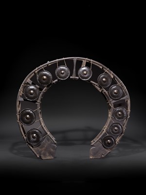 Lot 44 - A LARGE WOOD AND METAL GONG CIRCLE, KHONG WONG