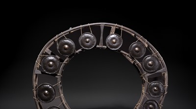 Lot 44 - A LARGE WOOD AND METAL GONG CIRCLE, KHONG WONG