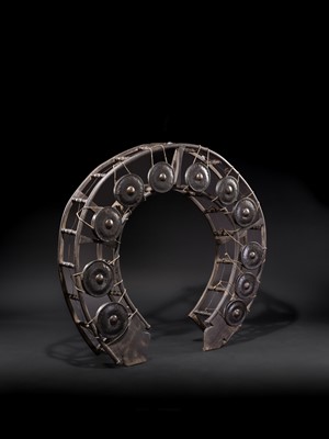 Lot 44 - A LARGE WOOD AND METAL GONG CIRCLE, KHONG WONG