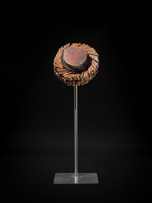 Lot 53 - A LEATHER AND WOOD WEDGE DRUM, LAMBA, SUMBA ISLAND, 19TH-20TH CENTURY