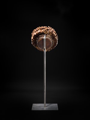 Lot 53 - A LEATHER AND WOOD WEDGE DRUM, LAMBA, SUMBA ISLAND, 19TH-20TH CENTURY