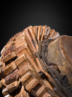 Lot 53 - A LEATHER AND WOOD WEDGE DRUM, LAMBA, SUMBA ISLAND, 19TH-20TH CENTURY