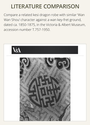 Lot 138 - A KESI SILK ‘BIRTHDAY’ PANEL, CHINA, 19TH CENTURY