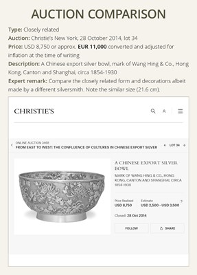 Lot 402 - A SILVER ‘CHRYSANTHEMUM’ BOWL, MARKS OF GAN SHENG AND YOK SANG, LATE QING DYNASTY TO REPUBLIC PERIOD