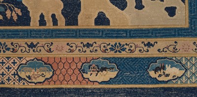 Lot 514 - A LARGE PEKING WOOL ‘ONE HUNDRED BIRDS WORSHIPPING THE PHOENIX’ CARPET, LATE QING DYNASTY
