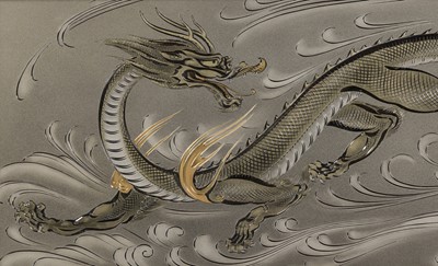 Lot 24 - OTANI HARUHIKO: A FINE PARCEL-GILT SILVER PLAQUE DEPICTING A CHINESE DRAGON