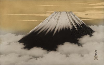 Lot 23 - KATSURA MITSUHARU: A FINE MIXED-METAL PLAQUE DEPICTING MOUNT FUJI