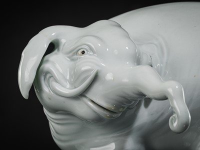 Lot 213 - A CHARMING HIRADO WHITE-GLAZED OKIMONO OF AN ELEPHANT