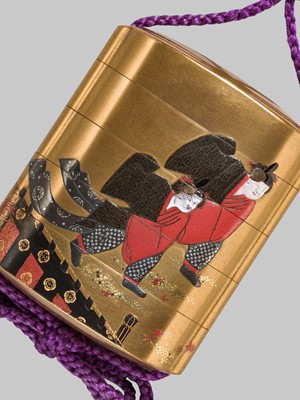 KOMA KORYU: A FINE INLAID FOUR-CASE GOLD LACQUER ‘MOMIJI NO GA’ INRO