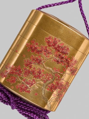KOMA KORYU: A FINE INLAID FOUR-CASE GOLD LACQUER ‘MOMIJI NO GA’ INRO
