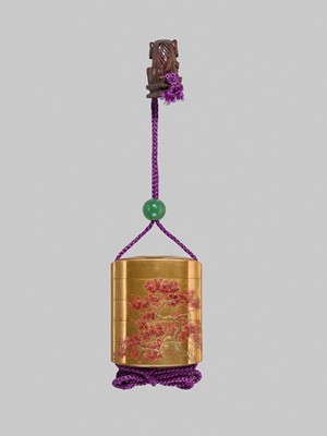 KOMA KORYU: A FINE INLAID FOUR-CASE GOLD LACQUER ‘MOMIJI NO GA’ INRO