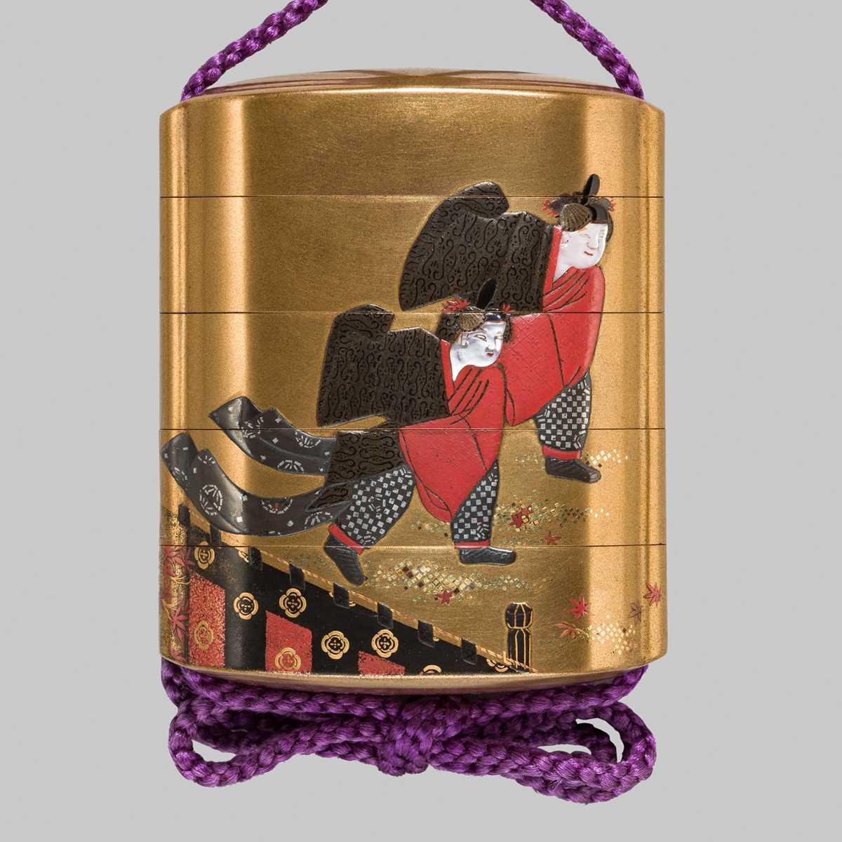 KOMA KORYU: A FINE INLAID FOUR-CASE GOLD LACQUER ‘MOMIJI NO GA’ INRO