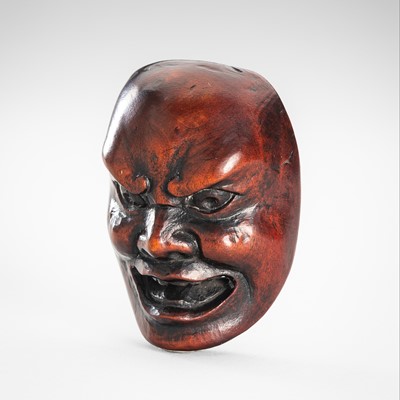 Lot 1802 - A FINE WOOD NETSUKE MASK OF A MAN