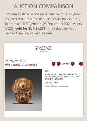 Lot 549 - A WOOD MASK NETSUKE OF AN OCTOPUS-USOFUKI, ATTRIBUTED TO KOKEISAI SANSHO