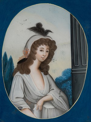 ‘PORTRAIT OF MISS EMILY S. SMITH’, REVERSE GLASS PAINTING, LATE 18TH CENTURY