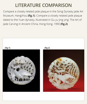 Lot 440 - A RETICULATED WHITE JADE ‘PHOENIX’ PLAQUE, LATE SONG TO YUAN DYNASTY