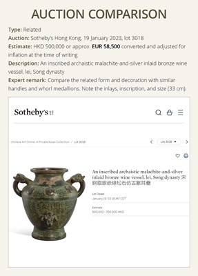 Lot 384 - A LARGE ARCHAISTIC BRONZE JAR, LEI, SONG DYNASTY