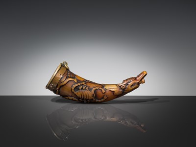 Lot 298 - AN EXORCIST'S HORN CARVED WITH SCORPIONS, TIBET, 18TH CENTURY