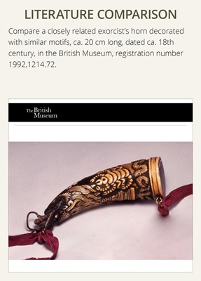 Lot 298 - AN EXORCIST'S HORN CARVED WITH SCORPIONS, TIBET, 18TH CENTURY