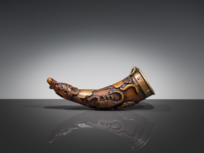 Lot 298 - AN EXORCIST'S HORN CARVED WITH SCORPIONS, TIBET, 18TH CENTURY
