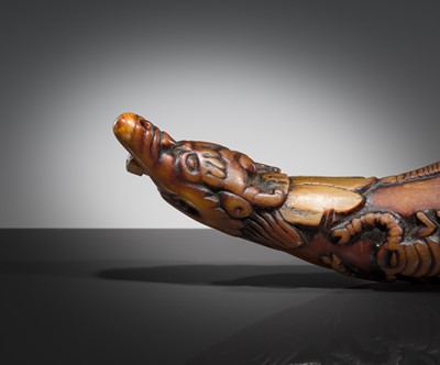 Lot 298 - AN EXORCIST'S HORN CARVED WITH SCORPIONS, TIBET, 18TH CENTURY