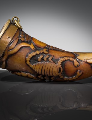 Lot 298 - AN EXORCIST'S HORN CARVED WITH SCORPIONS, TIBET, 18TH CENTURY