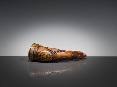 Lot 298 - AN EXORCIST'S HORN CARVED WITH SCORPIONS, TIBET, 18TH CENTURY