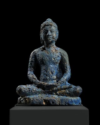 Lot 245 - A BRONZE FIGURE OF BUDDHA, PRE-ANGKOR PERIOD, STYLE OF ANGKOR BOREI