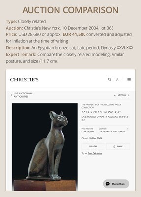 Lot 37 - A SUPERB BRONZE FIGURE OF A CAT, BASTET, LATE PERIOD, DYNASTY XXVI-XXX