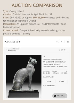 Lot 37 - A SUPERB BRONZE FIGURE OF A CAT, BASTET, LATE PERIOD, DYNASTY XXVI-XXX