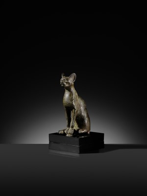 Lot 37 - A SUPERB BRONZE FIGURE OF A CAT, BASTET, LATE PERIOD, DYNASTY XXVI-XXX