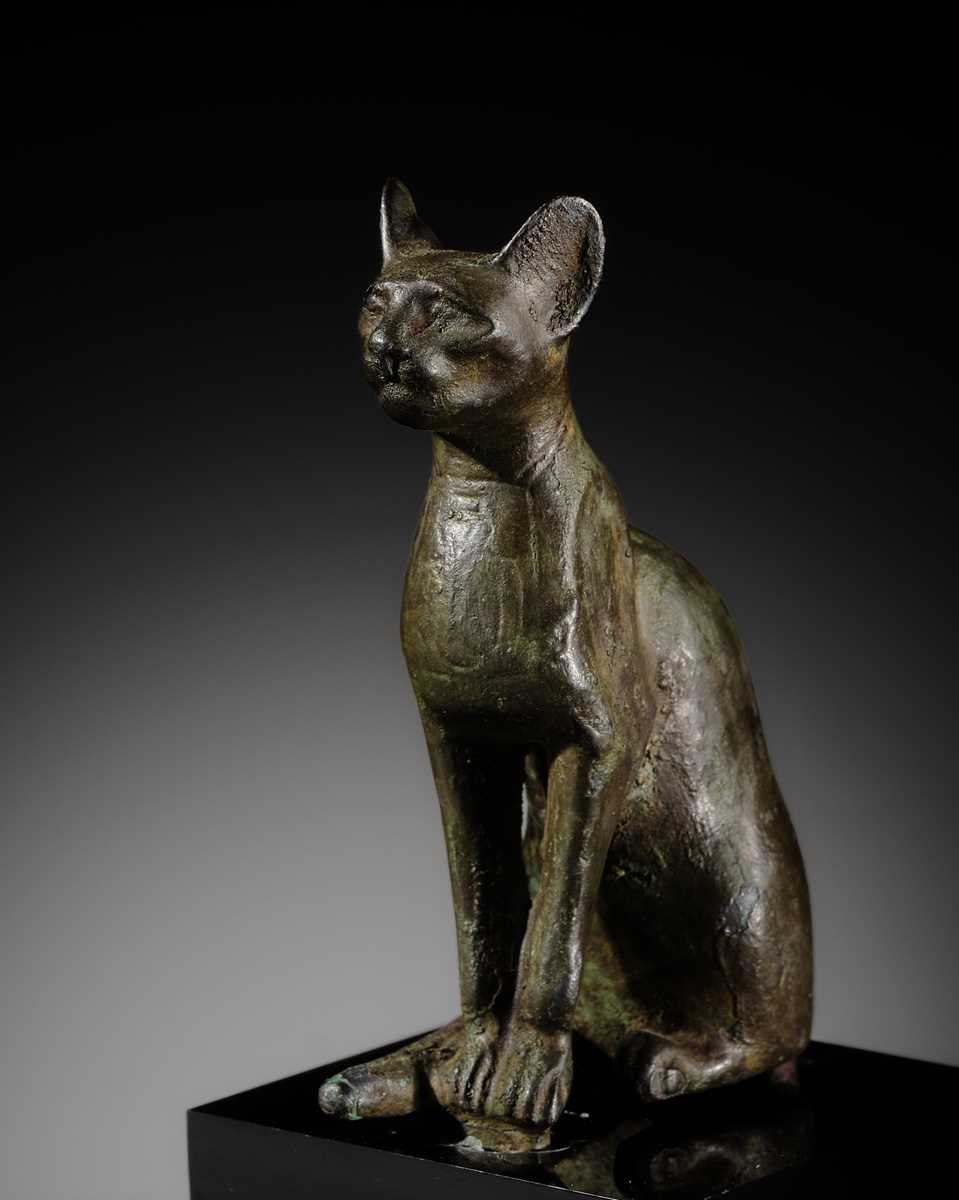 Lot 37 - A SUPERB BRONZE FIGURE OF A CAT, BASTET, LATE PERIOD, DYNASTY XXVI-XXX