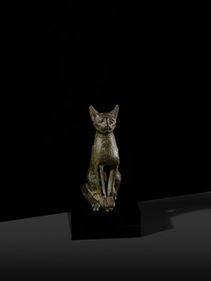 Lot 37 - A SUPERB BRONZE FIGURE OF A CAT, BASTET, LATE PERIOD, DYNASTY XXVI-XXX