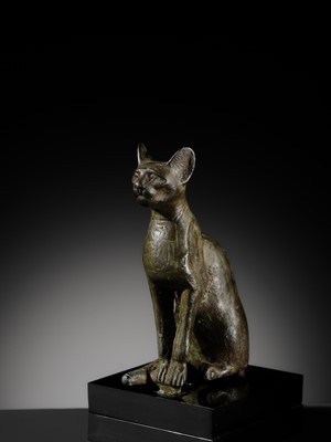 Lot 37 - A SUPERB BRONZE FIGURE OF A CAT, BASTET, LATE PERIOD, DYNASTY XXVI-XXX