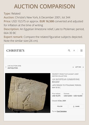 Lot 24 - A WALL RELIEF FRAGMENT DEPICTING AN IBIS, PTOLEMAIC PERIOD