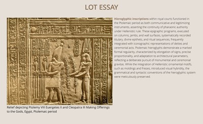 Lot 24 - A WALL RELIEF FRAGMENT DEPICTING AN IBIS, PTOLEMAIC PERIOD