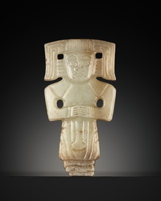 Lot 98 - AN EXCEPTIONAL JADE PENDANT OF A STANDING HUMAN FIGURE, SHANG DYNASTY