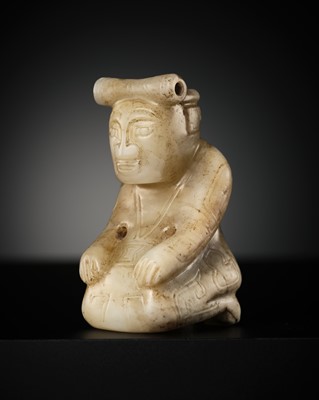 Lot 94 - A ‘FU HAO TYPE’ JADE CARVING OF A KNEELING HUMAN FIGURE, SHANG DYNASTY