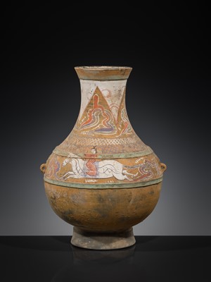 Lot 532 - A PAINTED POTTERY VASE, HU, HAN DYNASTY