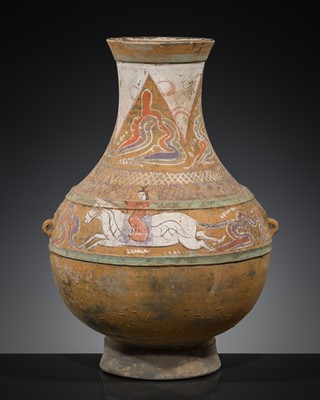 Lot 532 - A PAINTED POTTERY VASE, HU, HAN DYNASTY