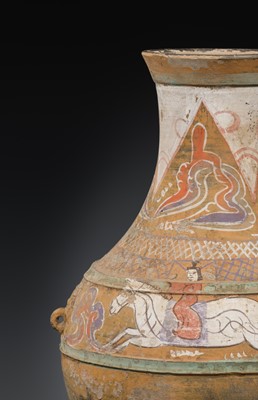 Lot 532 - A PAINTED POTTERY VASE, HU, HAN DYNASTY